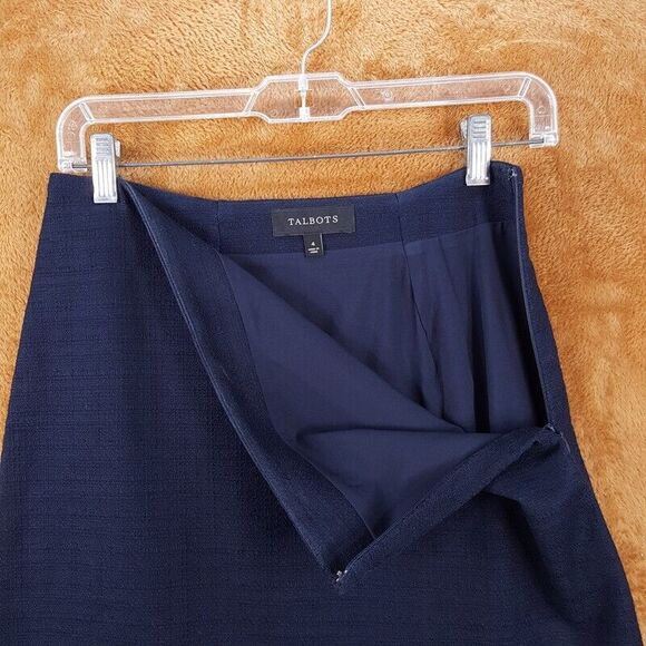 TALBOTS Womens Skirt Size 4 Blue Tweed Straight Lined Frayed Sequins Hem Cotton - Picture 4 of 9